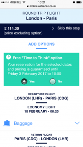 Example AirFrance time to think on mobile