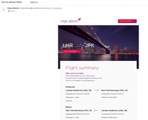Example of abandonment email from Virgin Atlantic - No.2