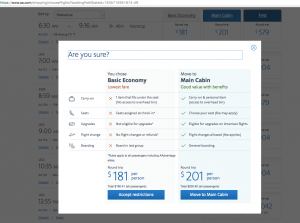 How American Airlines upsells their branded fares at booking