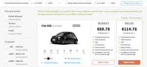 Bundled display of car product (using airline branded fares example)