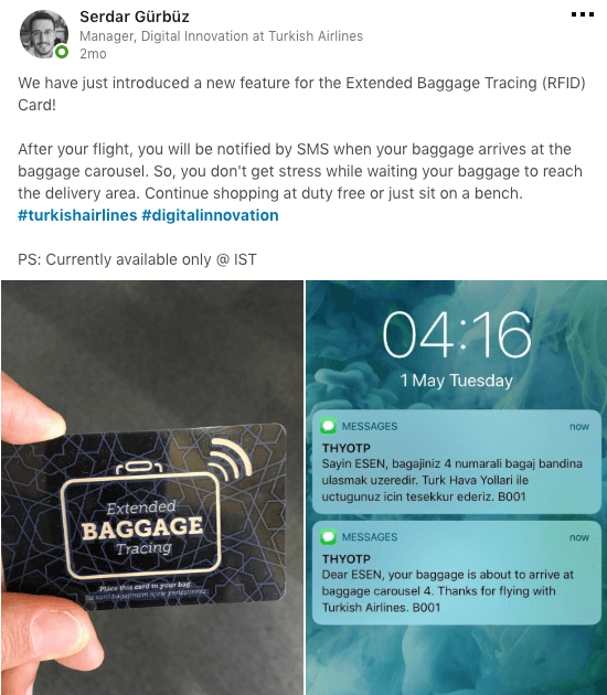 Digital innovation example - Extended Baggage Tracing (RFID) Card