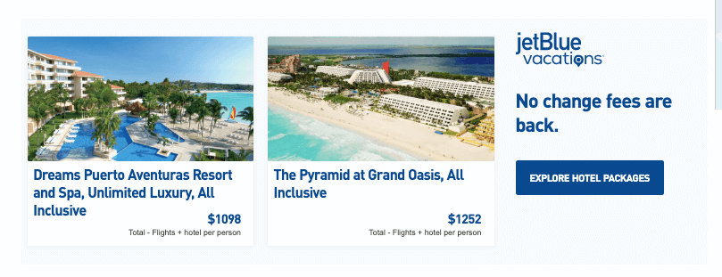 JetBlue cross-selling hotels while you book a flight