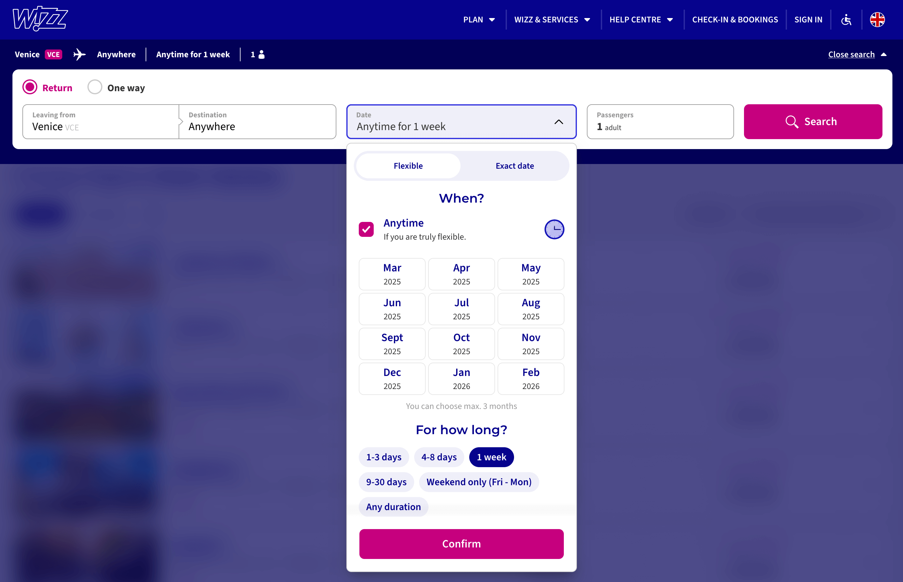 Wizz Air fare finder